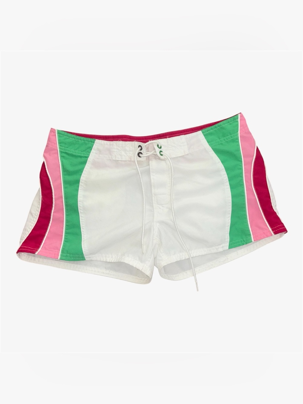 Y2K Varsity Stripe White Boardshorts Women’s